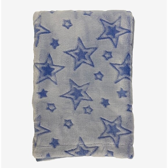 Fleece Baby Blanket Light Blue‎ w/ Embossed Stars 29' x 38" - Picture 5 of 7